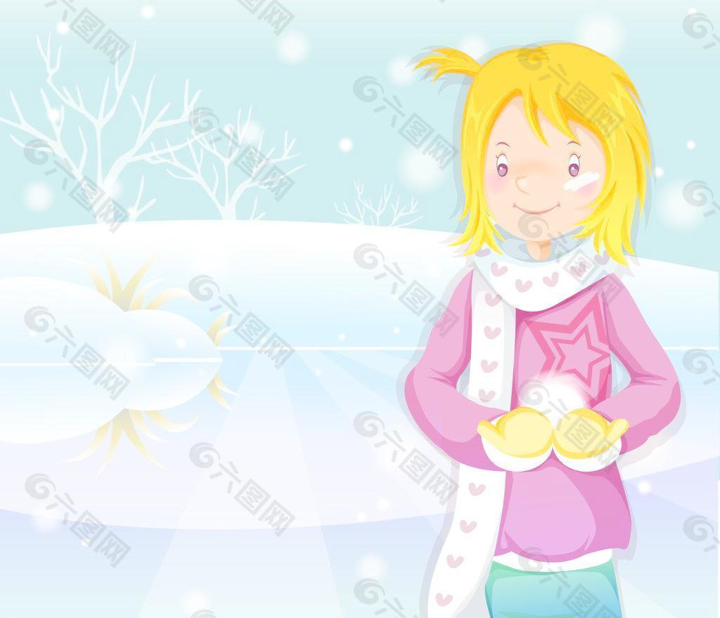 女孩在雪中玩雪图片
