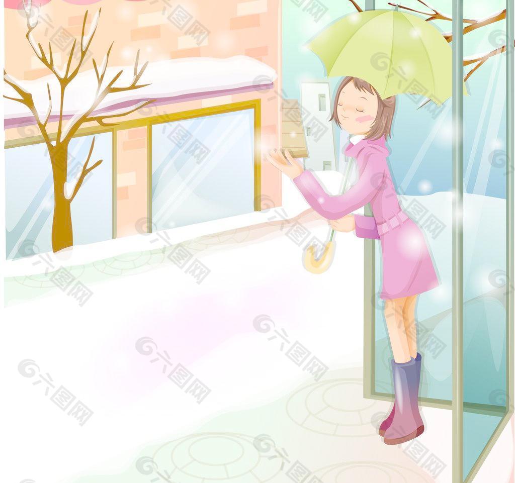 站在窗外撑着伞的女孩图片