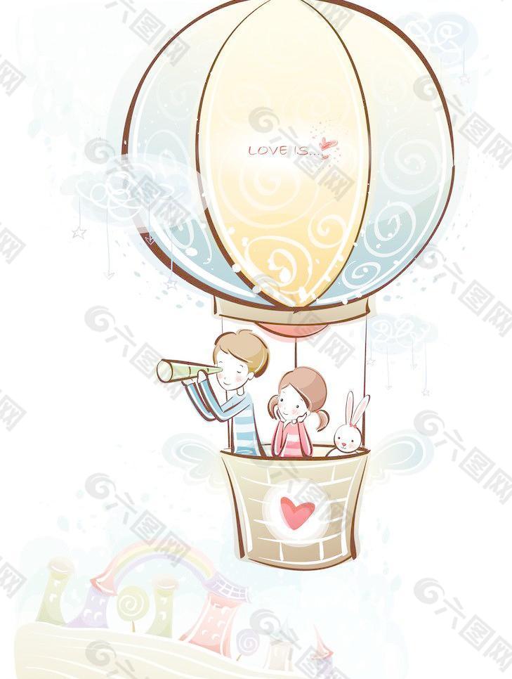 乘坐热气球里的情侣图片