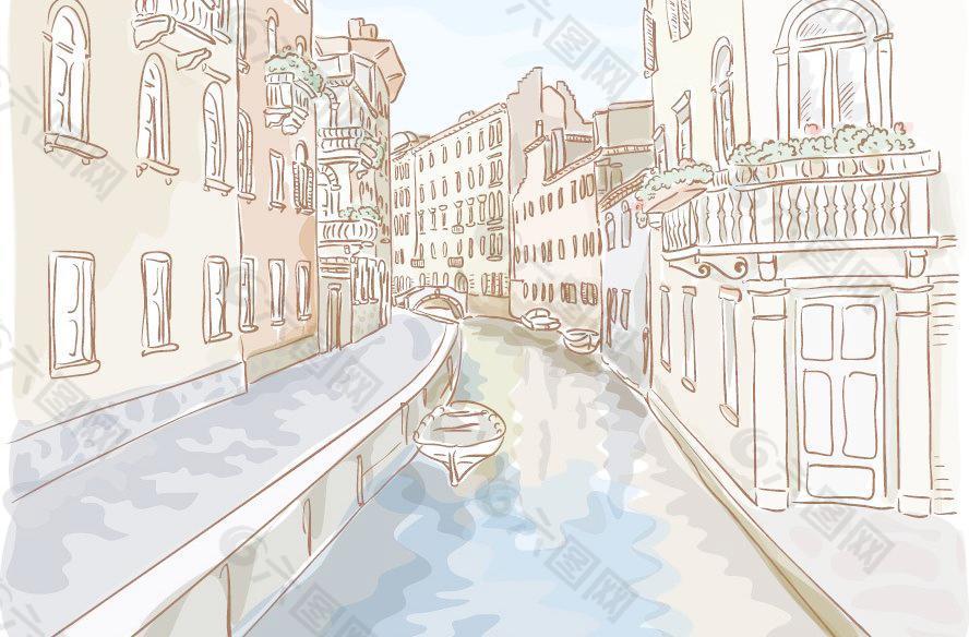 素描威尼斯城市建筑图片