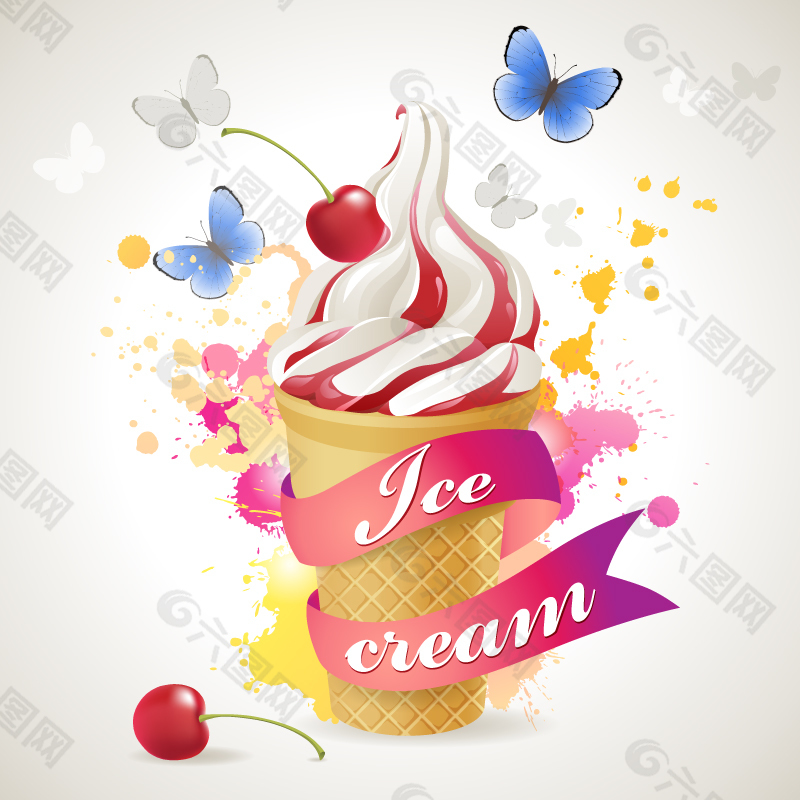 奶油冰淇淋插画矢量素材