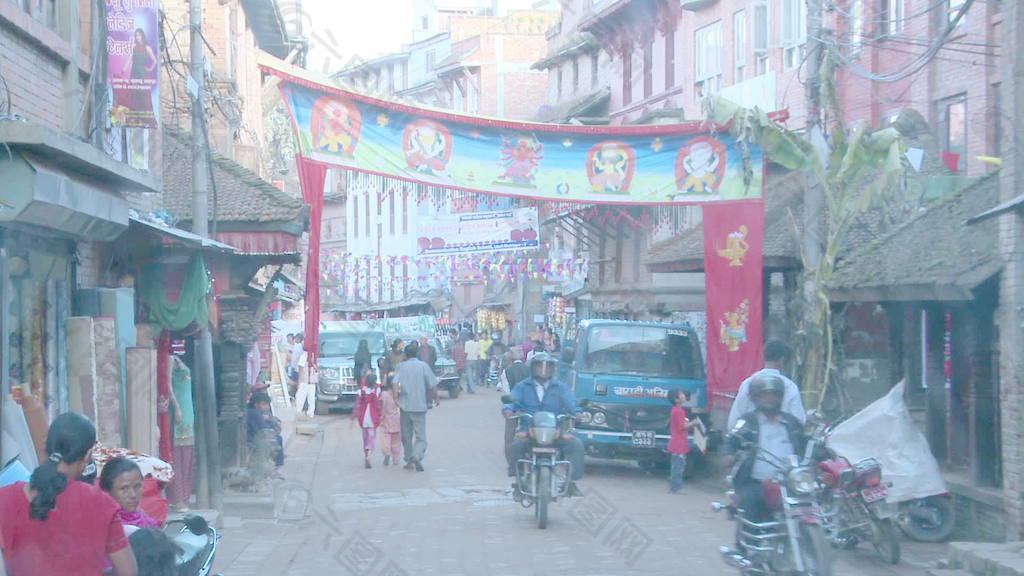 在加德满都街道上的交通，尼泊尔5股票的录像