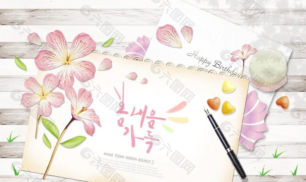 钢笔鲜花背景图片