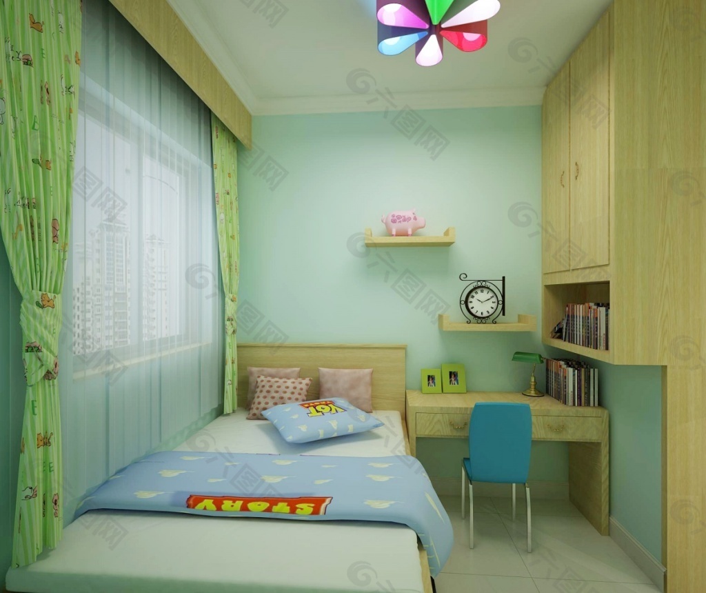 绿色动感儿童房装修效果图_家居设计_环境设计-图行天下素材网