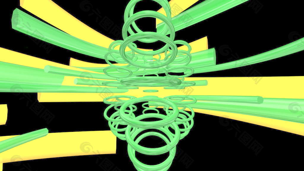 绿色和黄色圆圈旋转梁的半圆形运动背景 视频免费下载