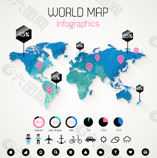 创造性的世界地图和图表矢量图形04