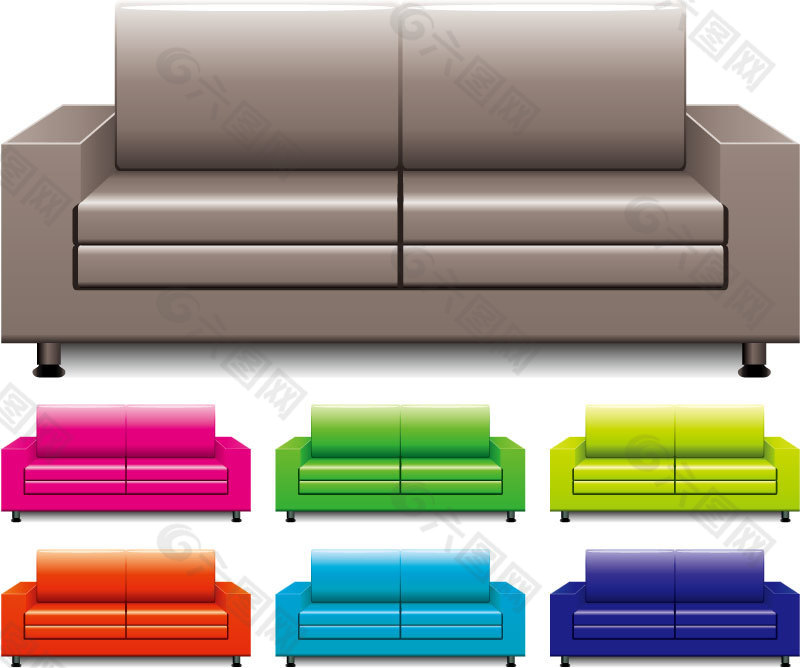 彩色时尚沙发矢量素材