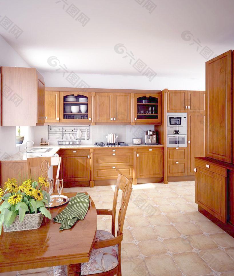 欧美简约风格厨房3d效果图图片