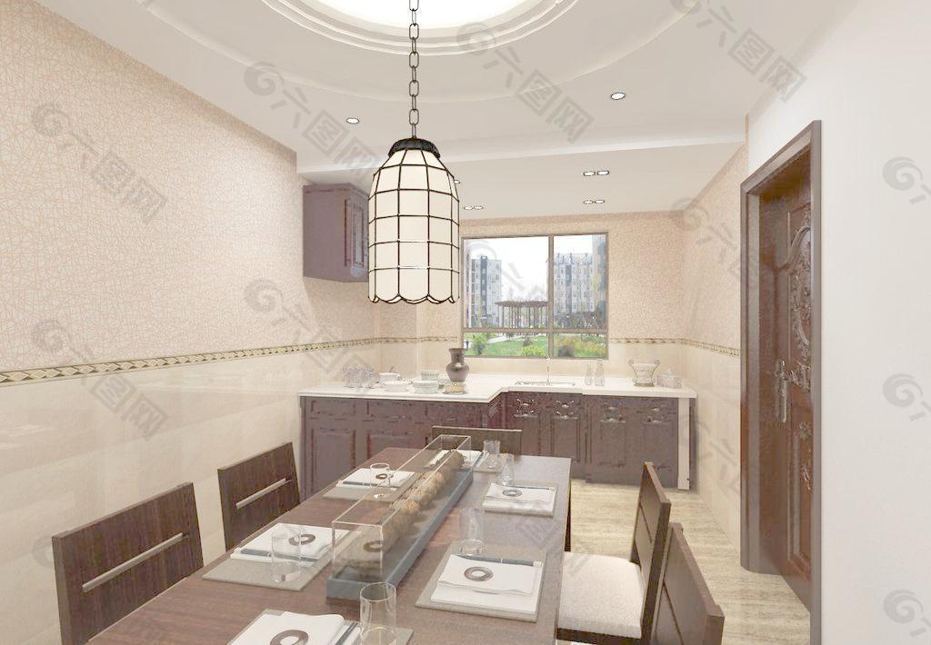 中式家装效果图 餐厅厨房图片