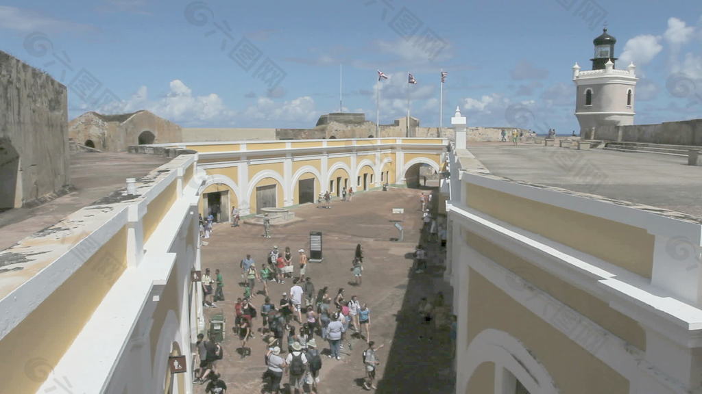 圣胡安莫罗城堡的庭院股票视频 视频免费下载