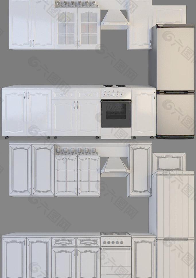 3d现代整体厨房模型图片