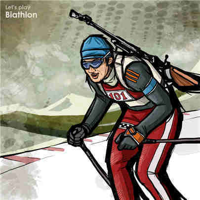 高清手绘滑雪运动员
