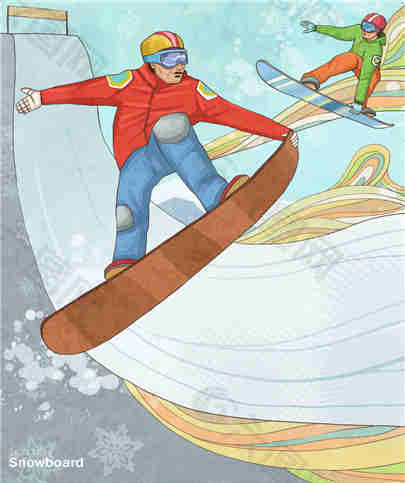 高清手绘单板滑雪运动素材