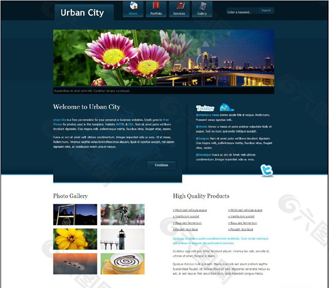 城市夜景div+css网页模板