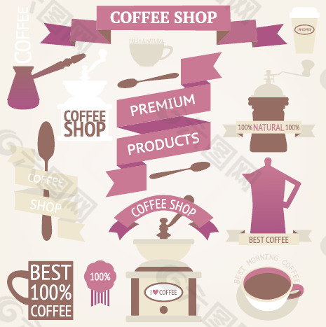 咖啡菜单标签和丝带banner矢量图03