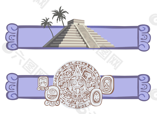 埃及的金字塔和风格元素矢量02