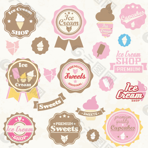 甜蜜的冰淇淋标签可爱设计矢量图01