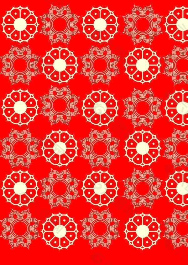 红色风格的花卉图案矢量