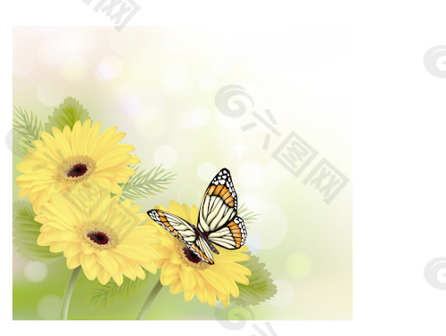 美丽的蝴蝶和花朵背景矢量02