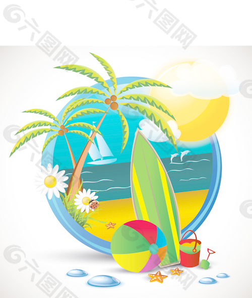 夏天的海滩旅游标志01
