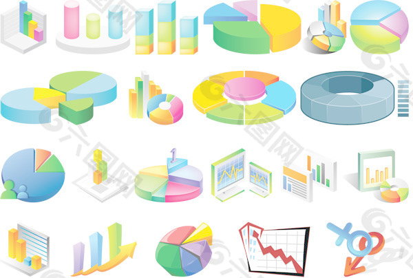 三维立体的统计分析图表矢量素材