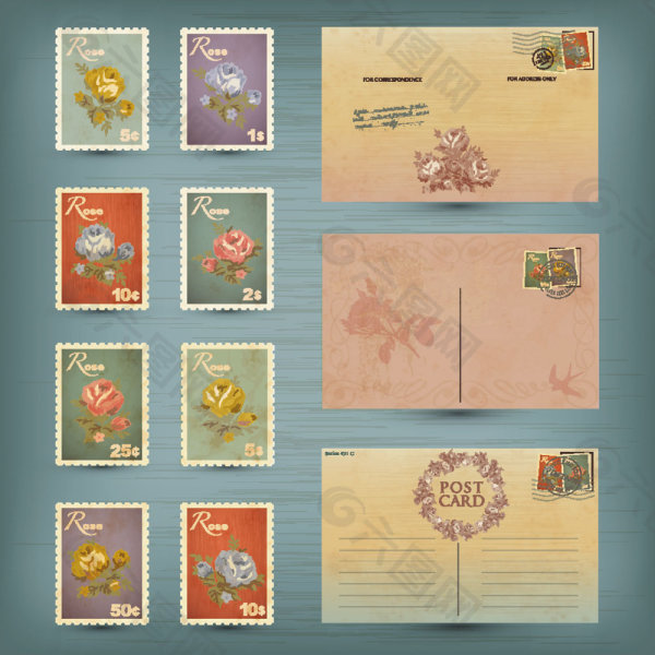 旧货明信片邮票02矢量素材
