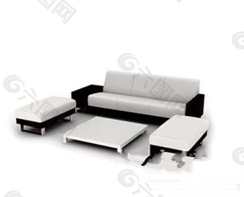 现代的黑色和白色的沙发模型