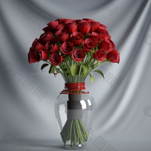 红玫瑰的3D模型