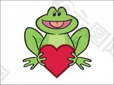 可爱的青蛙捧着一颗心