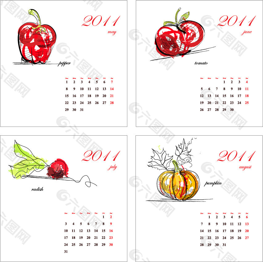 2011蔬菜矢量手日历