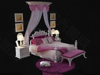 欧洲风格的粉红色和白色的床