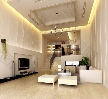 白色的复式公寓的客厅