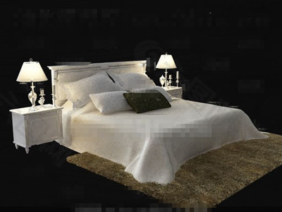 白色的舒适的双人床的3D模型
