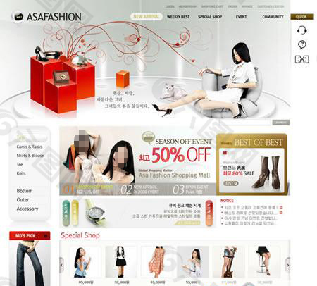 韩国女装购物网站PSD模板