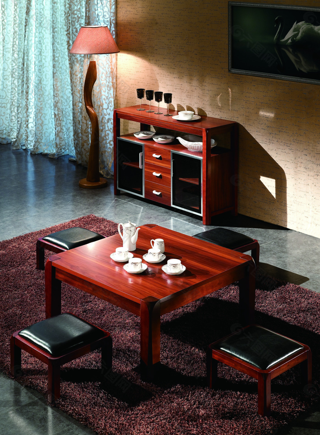 中式风格客厅木质茶几装修效果图- 中国风