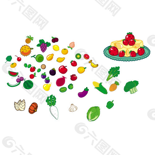 可爱的水果和蔬菜矢量素材
