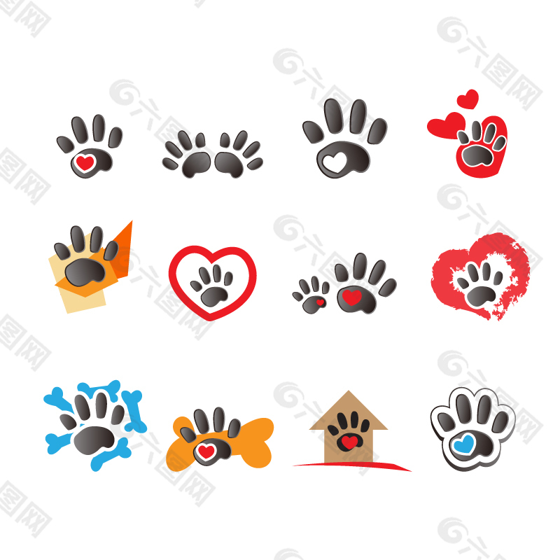 动物脚印标志设计矢量素材