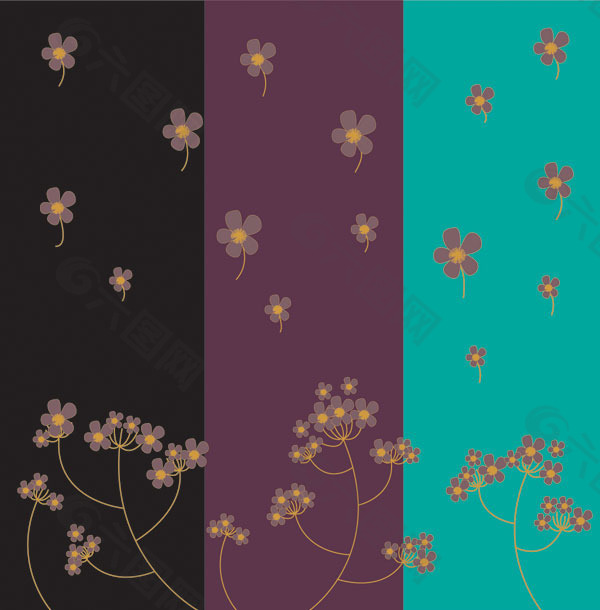 三色花朵背景矢量素材