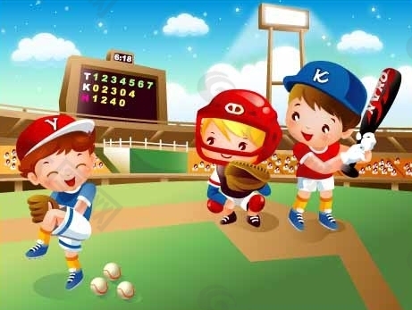 儿童棒球运动矢量素材