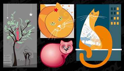 4只可爱的猫插画矢量素材