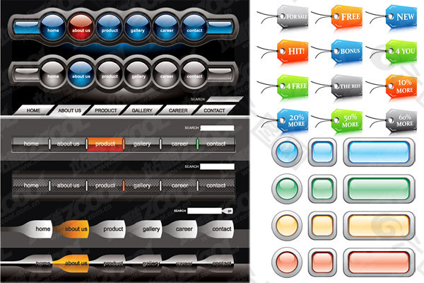 网站的导航栏菜单上的按钮矢量素材