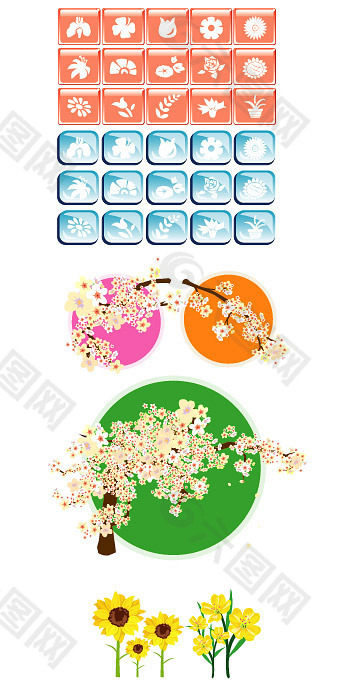 韩国风格花卉矢量图标主题