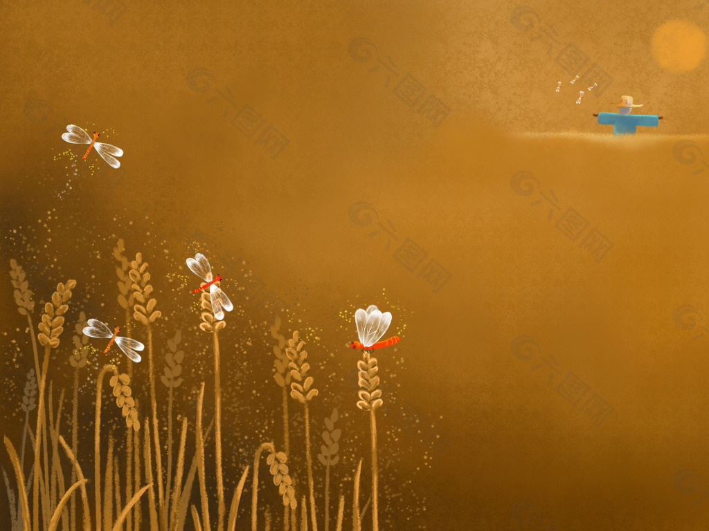蜻蜓稻谷卡通背景
