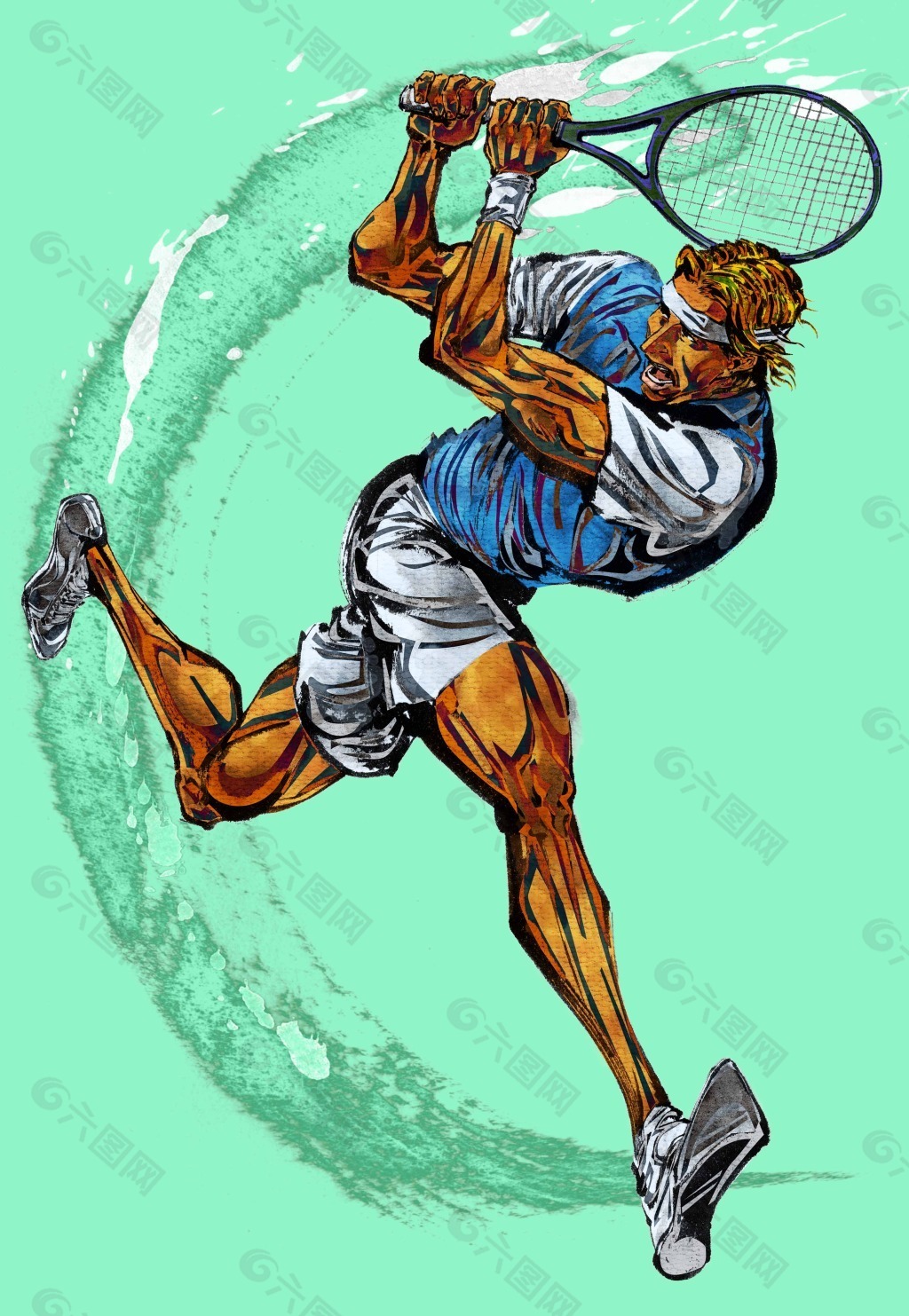 男子网球的插画psd文件