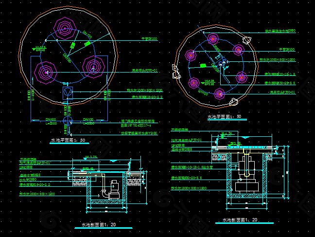 喷泉水池剖面图