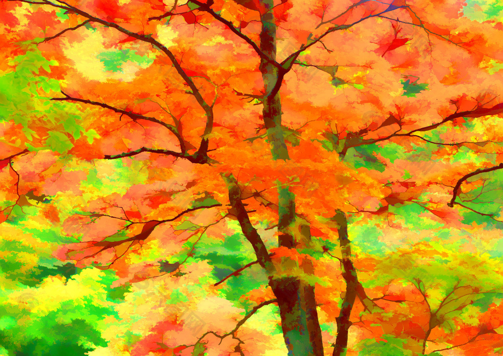 抽象树木水彩画
