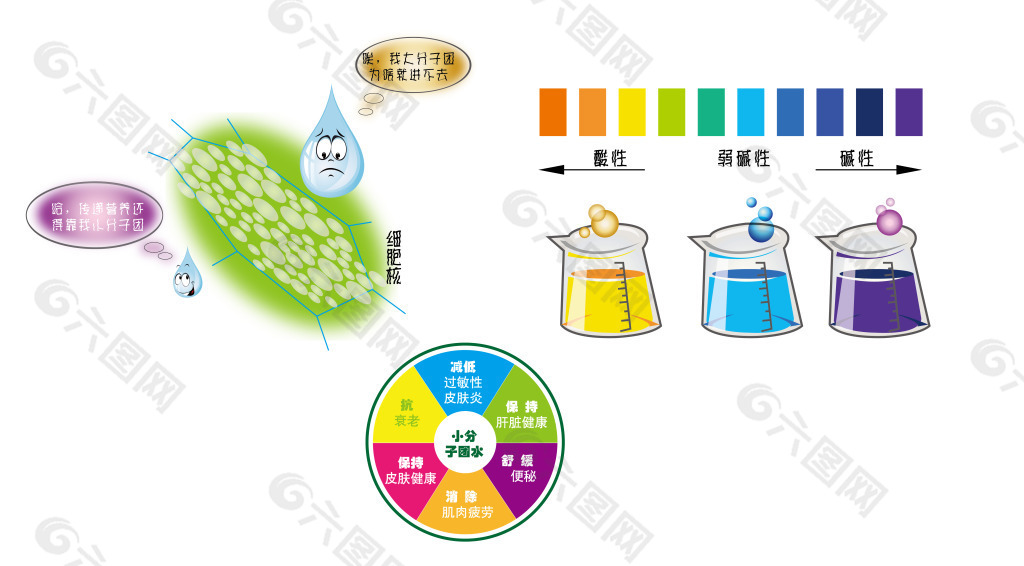 卡通水滴PH酸碱烧杯试验小分子团彩色转盘