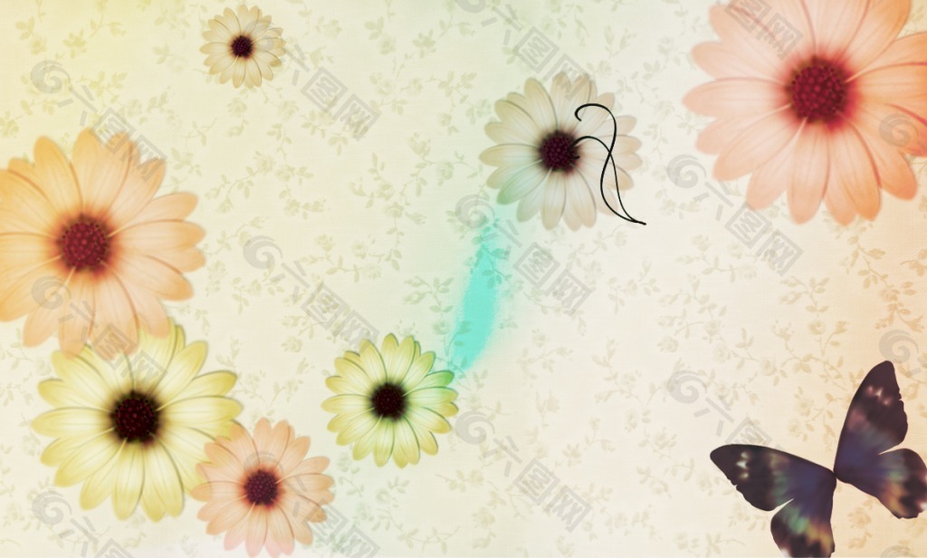 多色菊花多元素背景