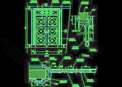 单扇门详图、双扇门详图、木做门套-cad门图块19