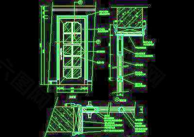 单扇门详图、双扇门详图、木做门套-cad门图块13